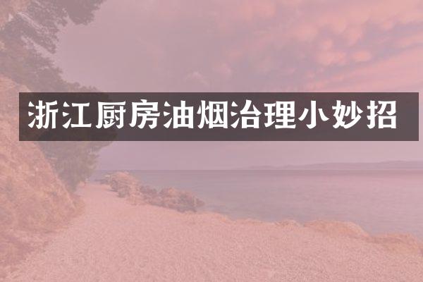 浙江厨房油烟治理小妙招