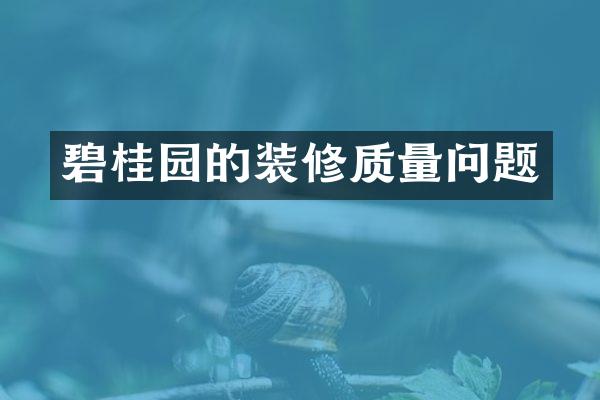 碧桂园的装修质量问题