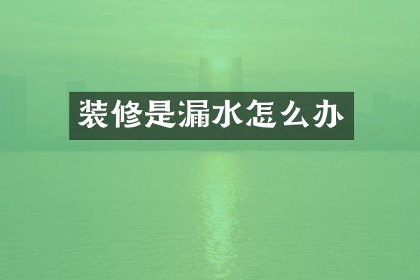 装修是漏水怎么办