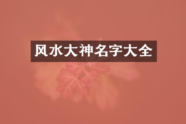风水大神名字大全