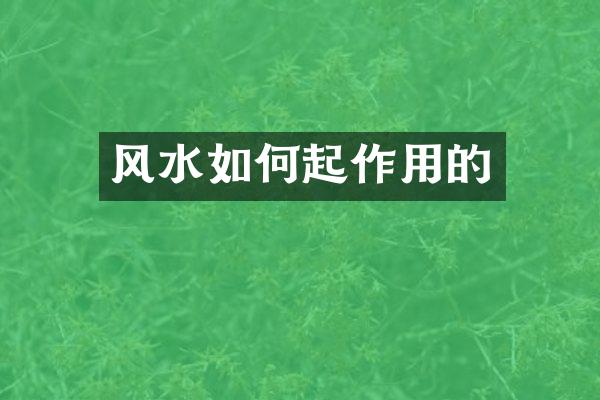 风水如何起作用的